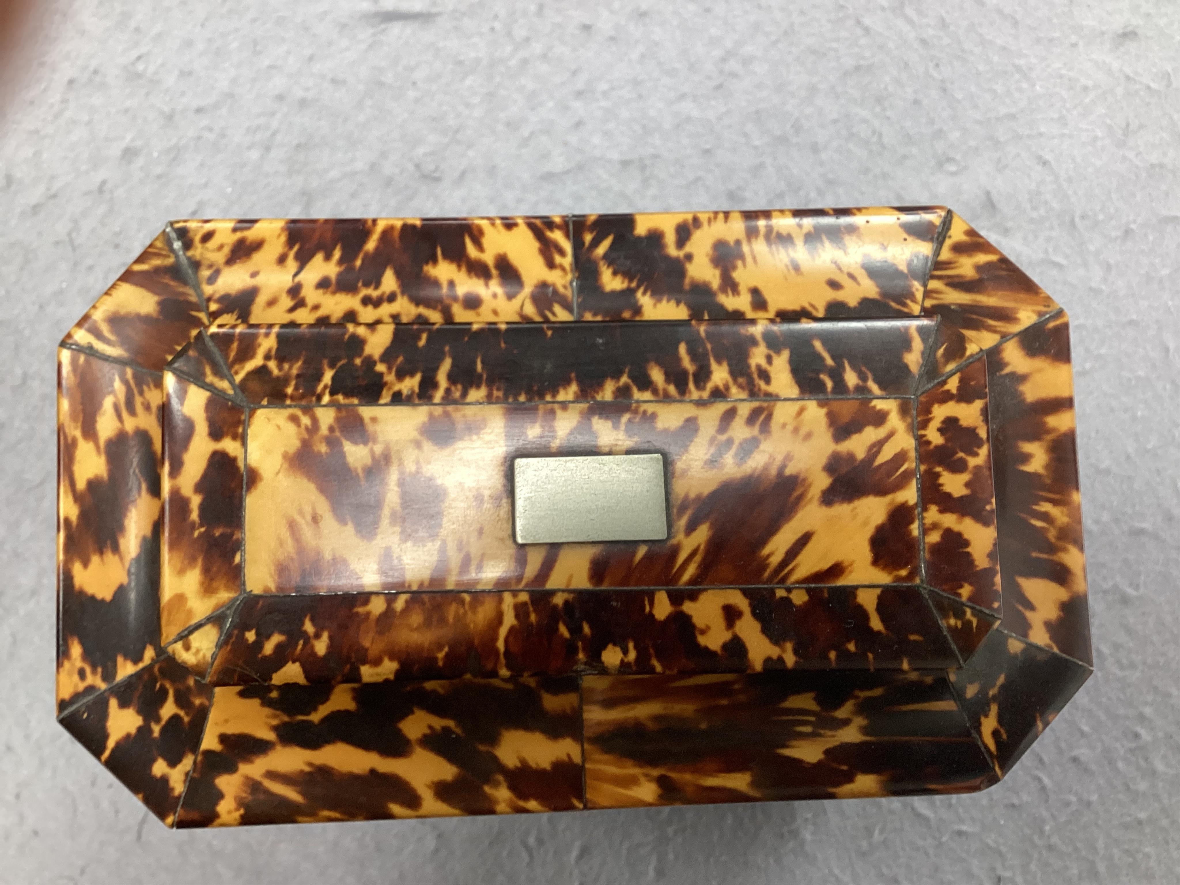 A Regency blond tortoiseshell and mother of pearl tea caddy